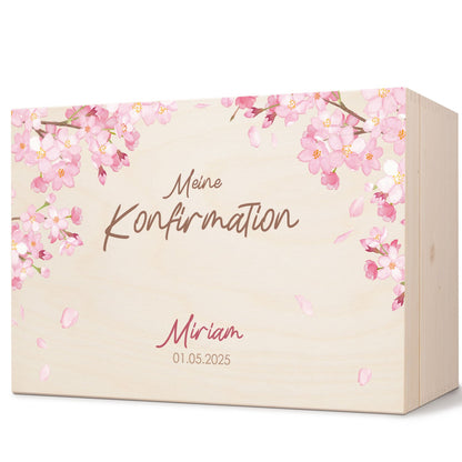 Bedruckte Erinnerungskiste zur Kommunion & Konfirmation - Kirschblüten