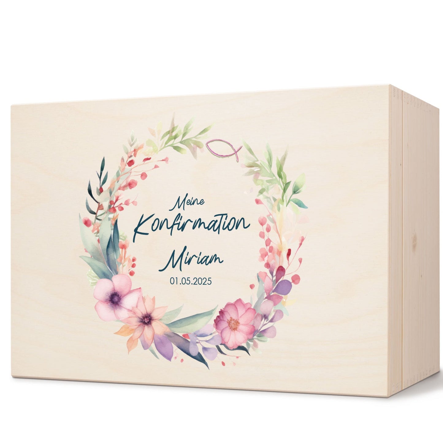 Bedruckte Erinnerungskiste zur Kommunion & Konfirmation - Blumenkranz