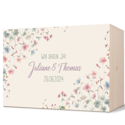 Erinnerungskiste mit UV-Druck im Pastell Flowers Design - Personalisiertes Geschenk zur Hochzeit