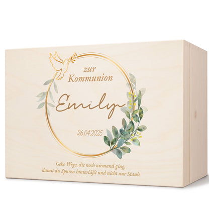 Bedruckte Erinnerungskiste zur Kommunion & Konfirmation - Taube Gold