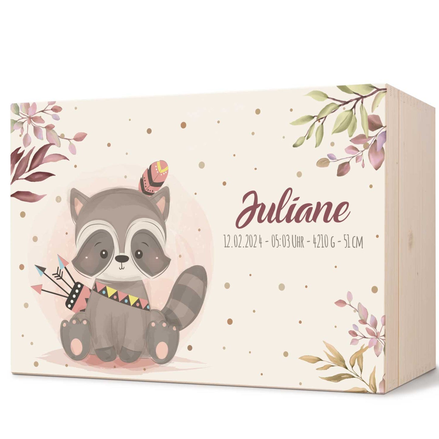 Erinnerungskiste für Kinder mit UV-Druck im Waschbär Design
