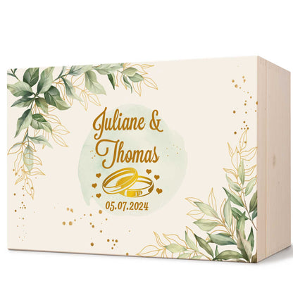 Erinnerungskiste mit UV-Druck im Golden Wedding Design - Personalisiertes Geschenk zur Hochzeit