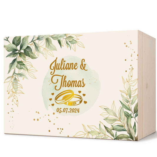 Erinnerungskiste mit UV-Druck im Golden Wedding Design - Personalisiertes Geschenk zur Hochzeit