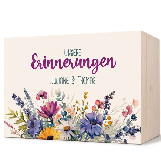 Erinnerungskiste mit UV-Druck im Unsere Erinnerungen Design - Personalisiertes Geschenk zur Hochzeit