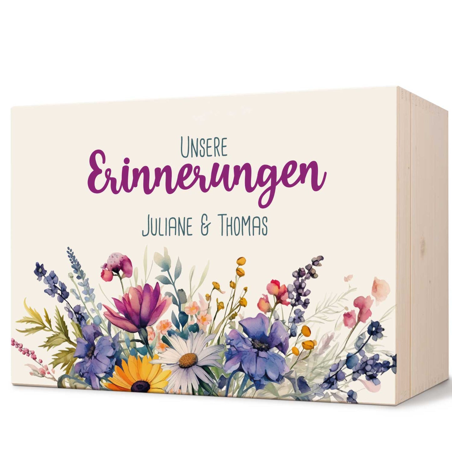 Erinnerungskiste mit UV-Druck im Unsere Erinnerungen Design - Personalisiertes Geschenk zur Hochzeit