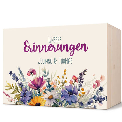 Erinnerungskiste mit UV-Druck im Unsere Erinnerungen Design - Personalisiertes Geschenk zur Hochzeit