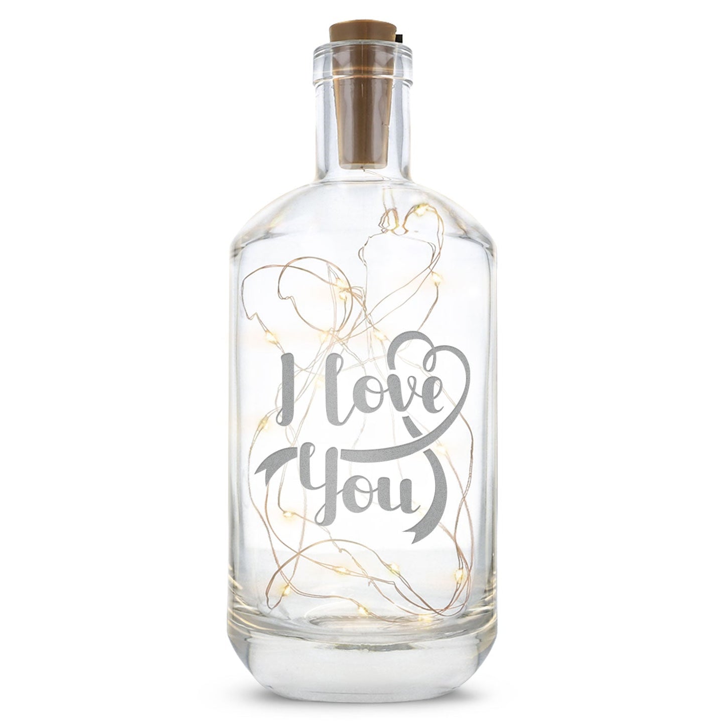 Flaschenlicht mit LED-Lichterkette und Gravur "I love you"