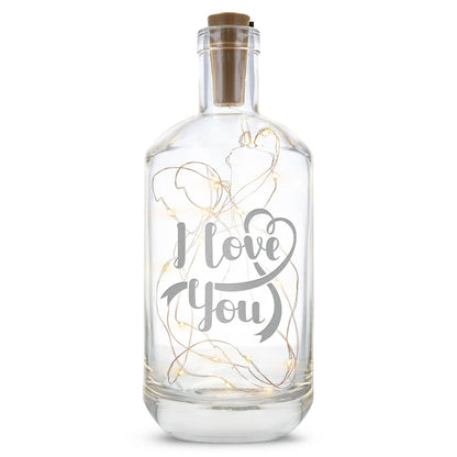 Flaschenlicht mit LED-Lichterkette und Gravur "I love you"