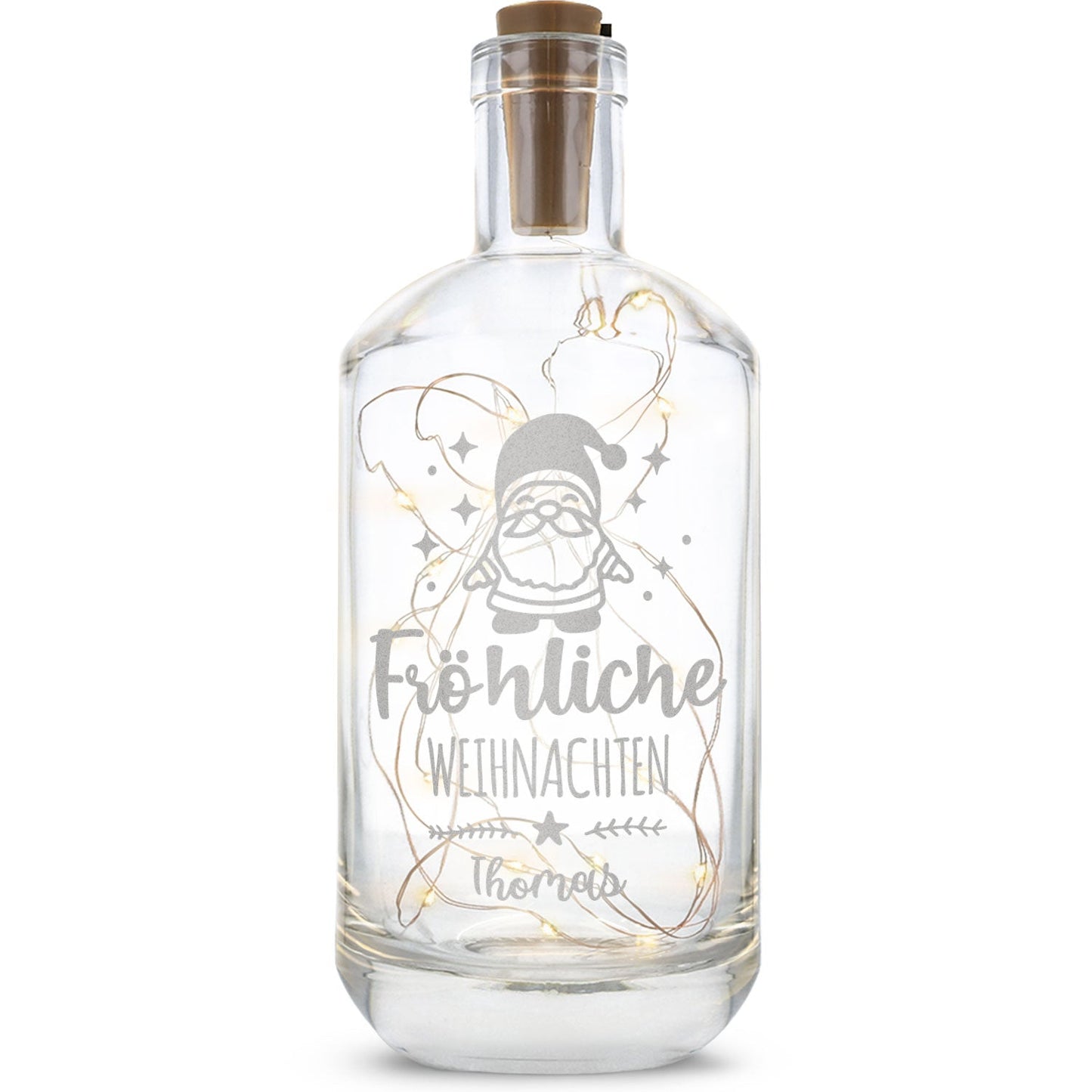 Flaschenlicht mit LED-Lichterkette im Fröhliche Weihnachten Santa Design - Personalisiert mit Namen