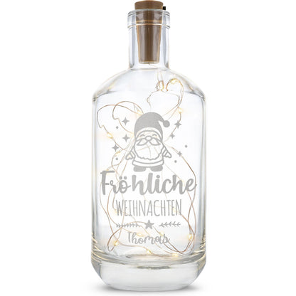 Flaschenlicht mit LED-Lichterkette im Fröhliche Weihnachten Santa Design - Personalisiert mit Namen
