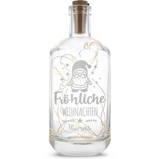 Flaschenlicht mit LED-Lichterkette im Fröhliche Weihnachten Santa Design - Personalisiert mit Namen