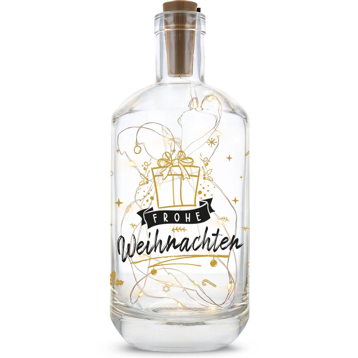 Flaschenlicht mit LED-Lichterkette und UV Druck - Goldenes Geschenk Design - Weihnachtsdekoration