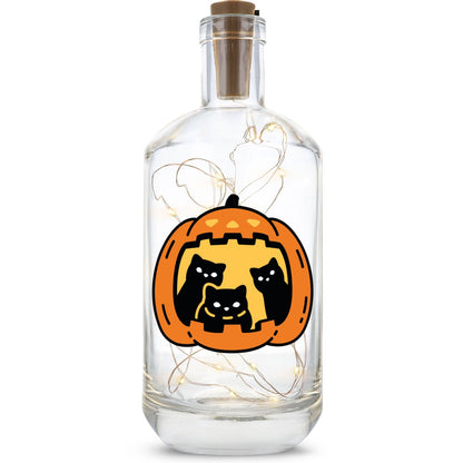 Flaschenlicht mit LED-Lichterkette im Halloween Kürbis Katzen UV Design