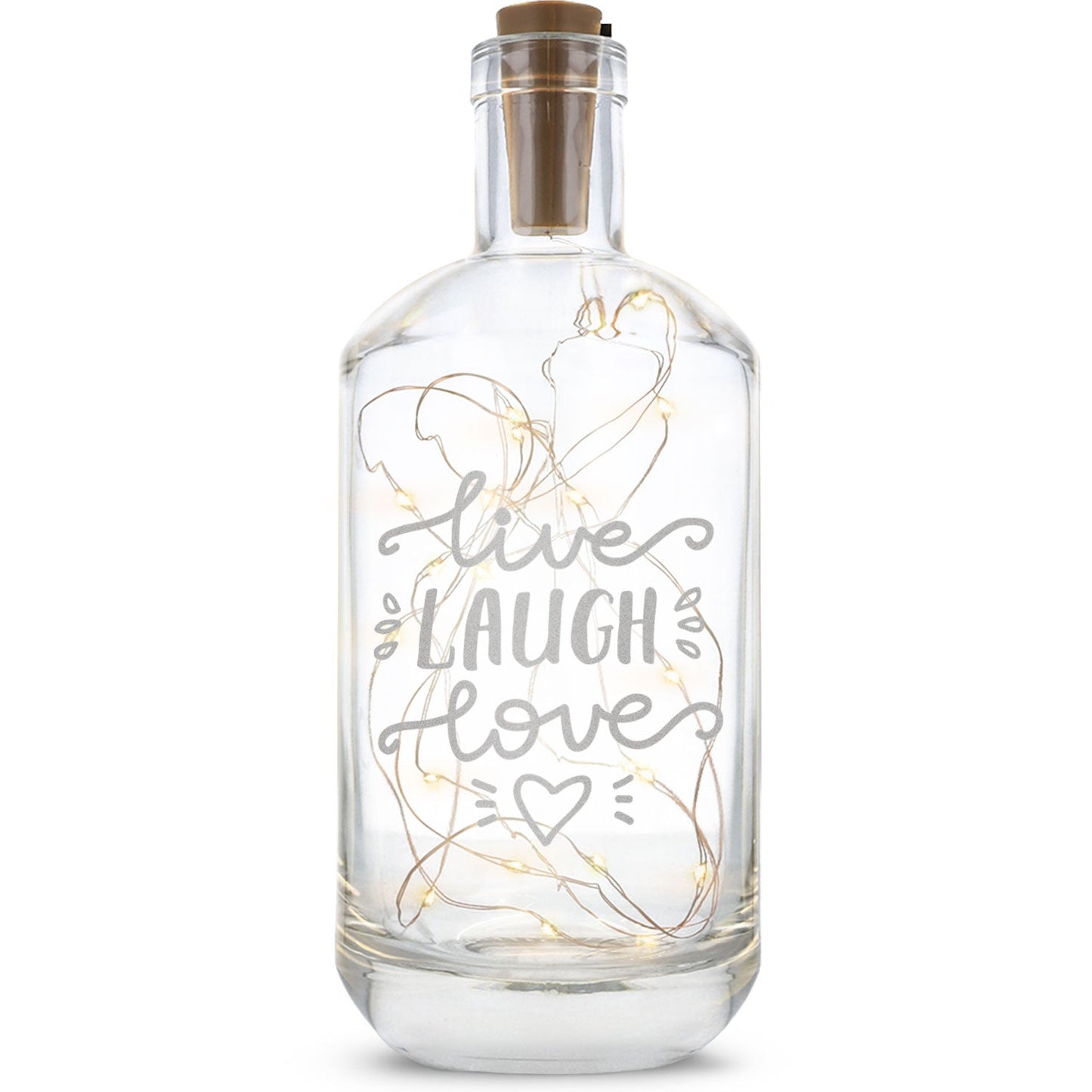 Flaschenlicht mit LED-Lichterkette und Gravur "Live Laugh Love"