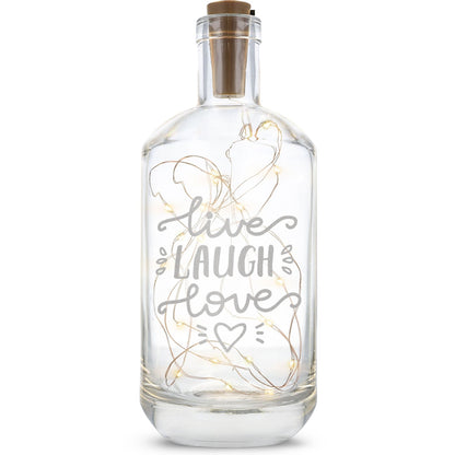 Flaschenlicht mit LED-Lichterkette und Gravur "Live Laugh Love"