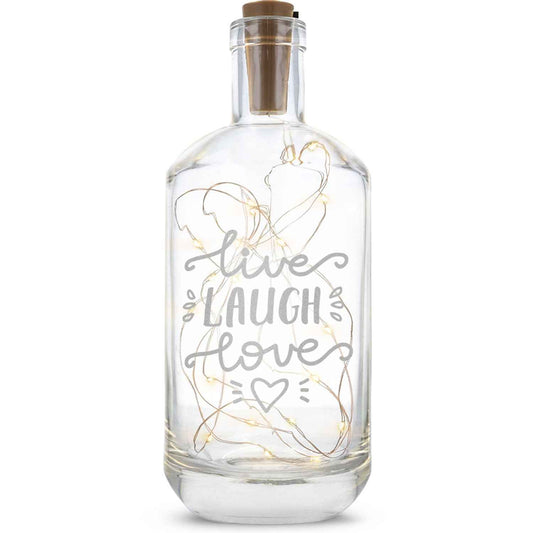 Flaschenlicht mit LED-Lichterkette und Gravur "Live Laugh Love"