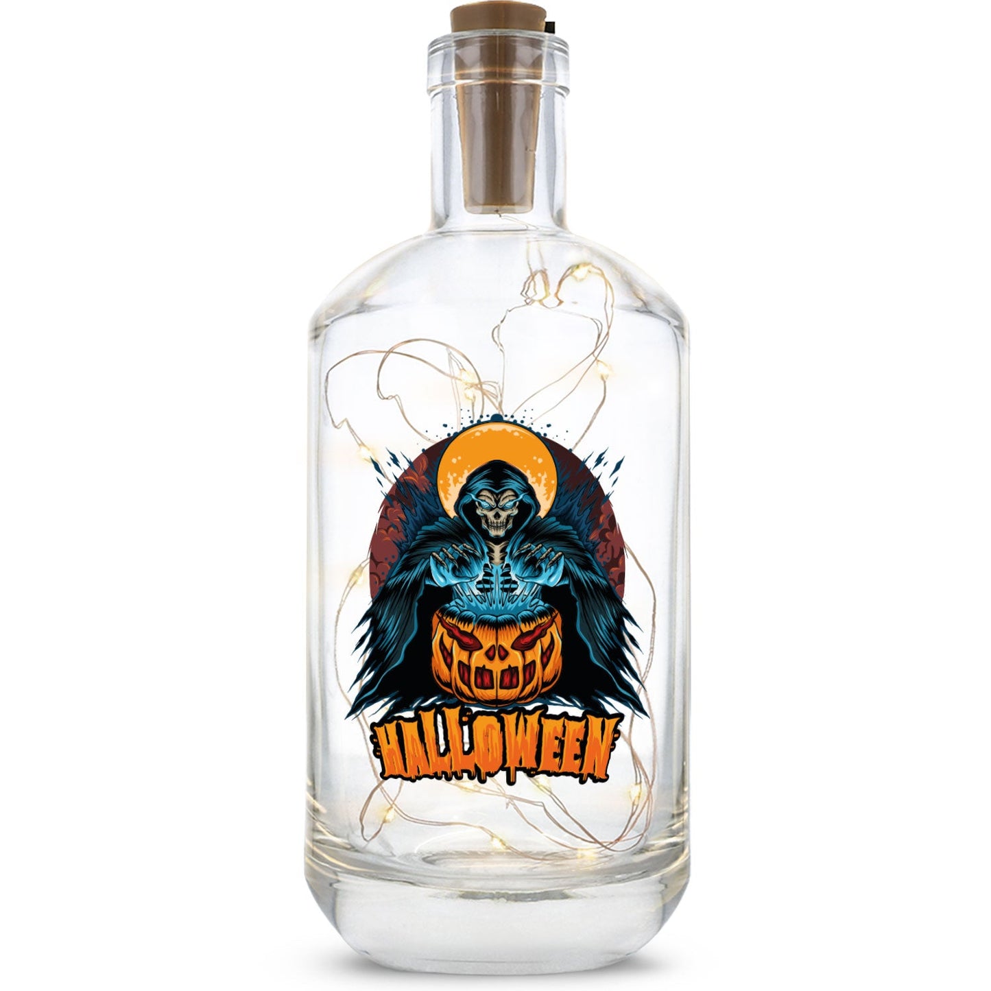 Flaschenlicht mit LED-Lichterkette im Halloween Reaper UV Design