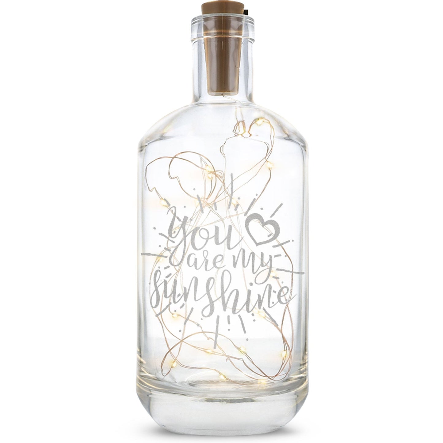 Flaschenlicht mit LED-Lichterkette und Gravur "You are my sunshine"