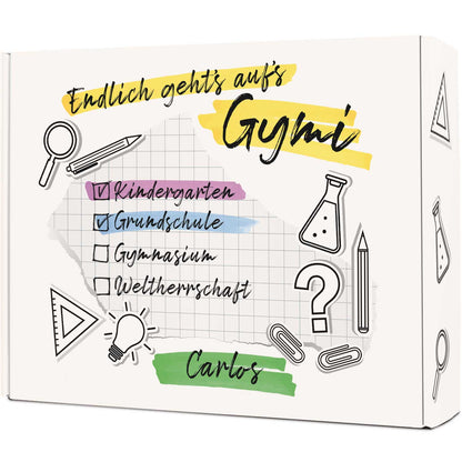 Personalisierte Geschenkbox - Endlich gehts aufs Gymi - Einschulung