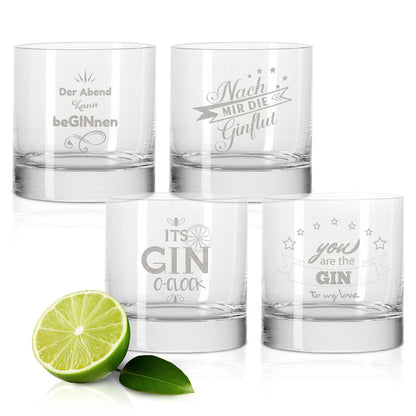4er Set Montana GIN-Gläser - Party-Set  - Verschiedene GIN-Sprüche - GIN-Liebhaber