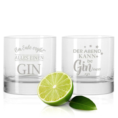 2er Set Montana GIN-Gläser "Der Abend kann beGINnen" & "Am Ende ergibt alles einen GIN"