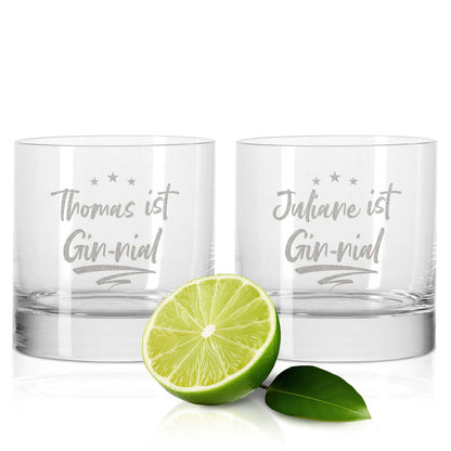 2er Set Montana GIN-Gläser "Gin-nial" mit Wunschnamen
