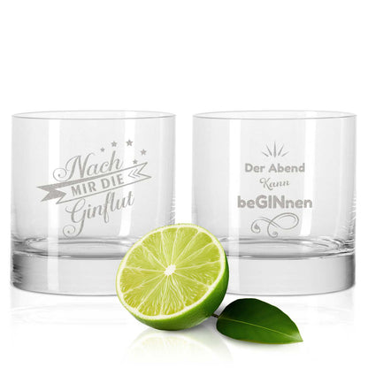 2er Set Montana GIN-Gläser "Nach mir die GINflut" & "Der Abend kann beGINnen"