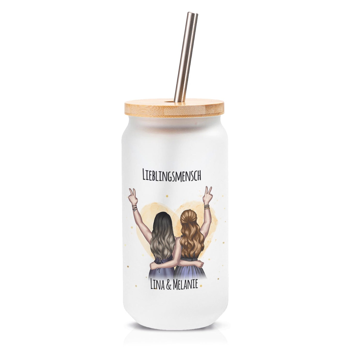 Glasbecher mit Bambusdeckel & Trinkhalm - Konfiguration Freundin