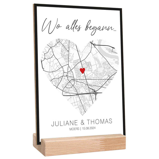 Holzschild "Wo alles begann" - Personalisiertes Geschenk mit Wunschkoordinaten