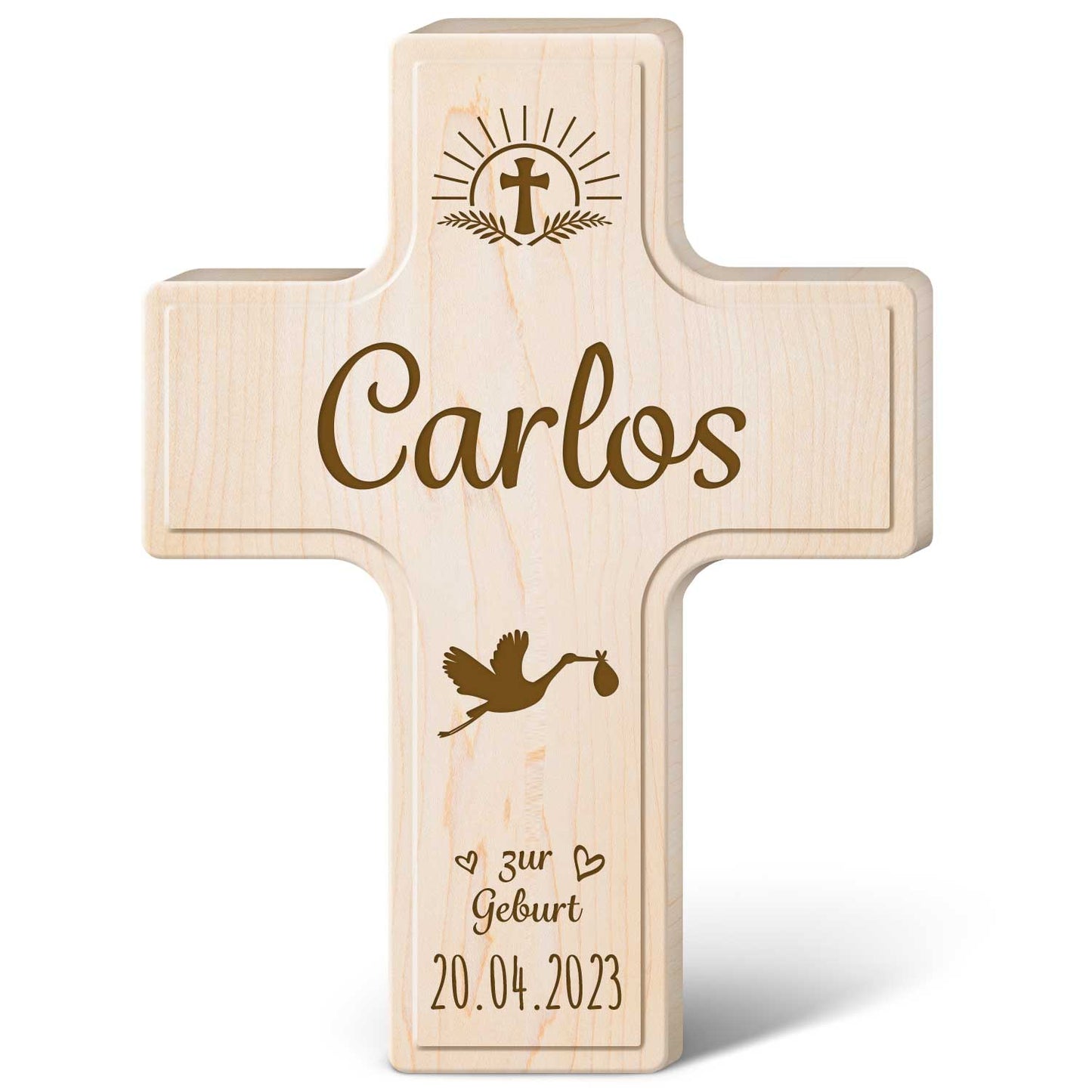 Holzkreuz mit Gravur - Für Kinder zu versch. Anlässen - Personalisierbar mit Namen & Datum