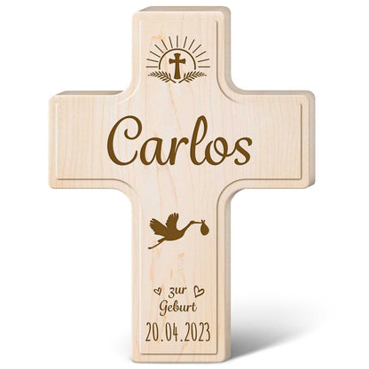 Holzkreuz mit Gravur - Für Kinder zu versch. Anlässen - Personalisierbar mit Namen & Datum