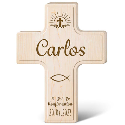 Holzkreuz mit Gravur - Für Kinder zu versch. Anlässen - Personalisierbar mit Namen & Datum