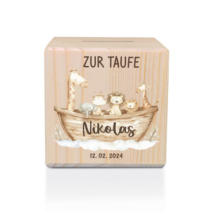 Spardose aus Holz zur Taufe - Arche