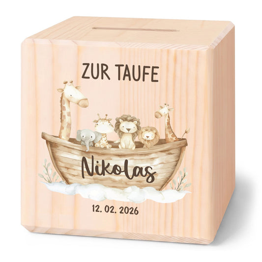 Spardose aus Holz zur Taufe - Arche