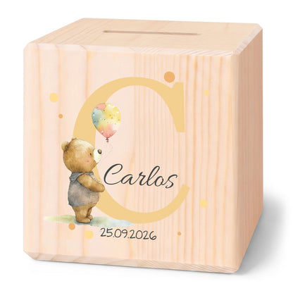 Spardose aus Holz - Initialen Tiermotive