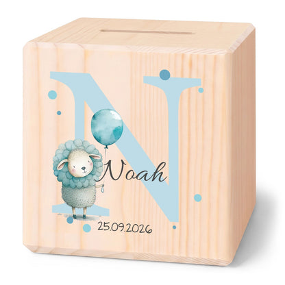 Spardose aus Holz - Initialen Tiermotive