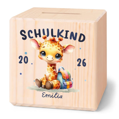 Spardose aus Holz - Schulkind