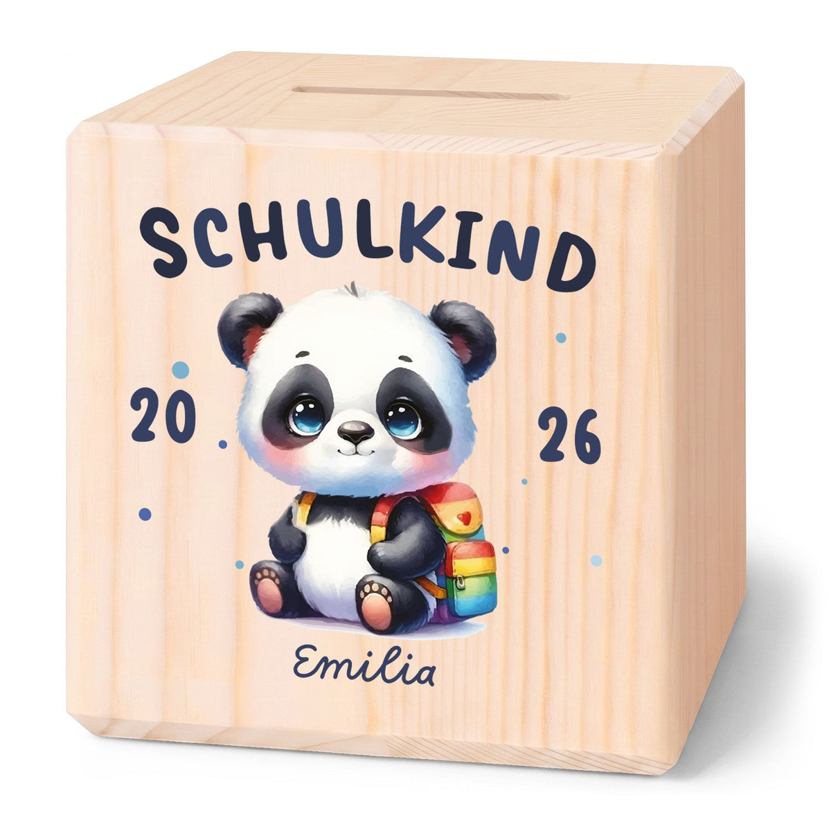Spardose aus Holz - Schulkind
