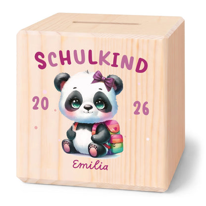 Spardose aus Holz - Schulkind