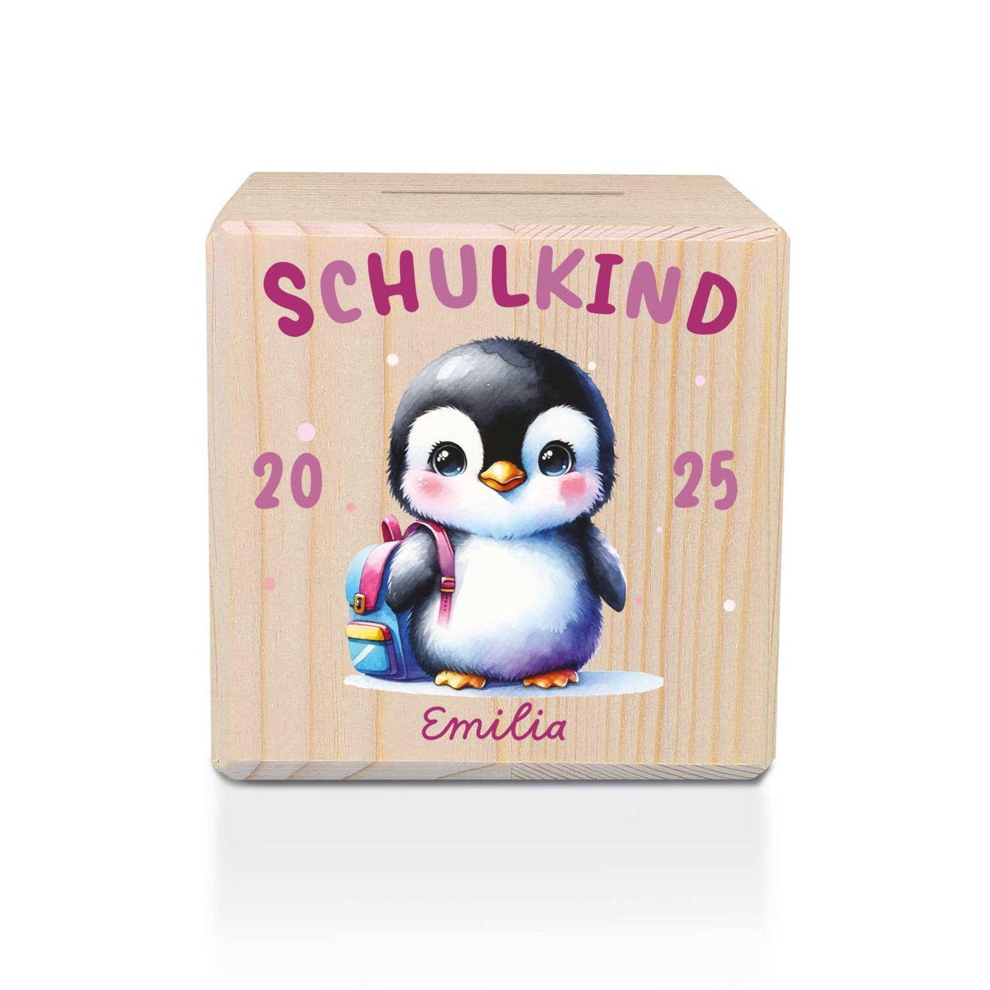 Spardose aus Holz - Schulkind