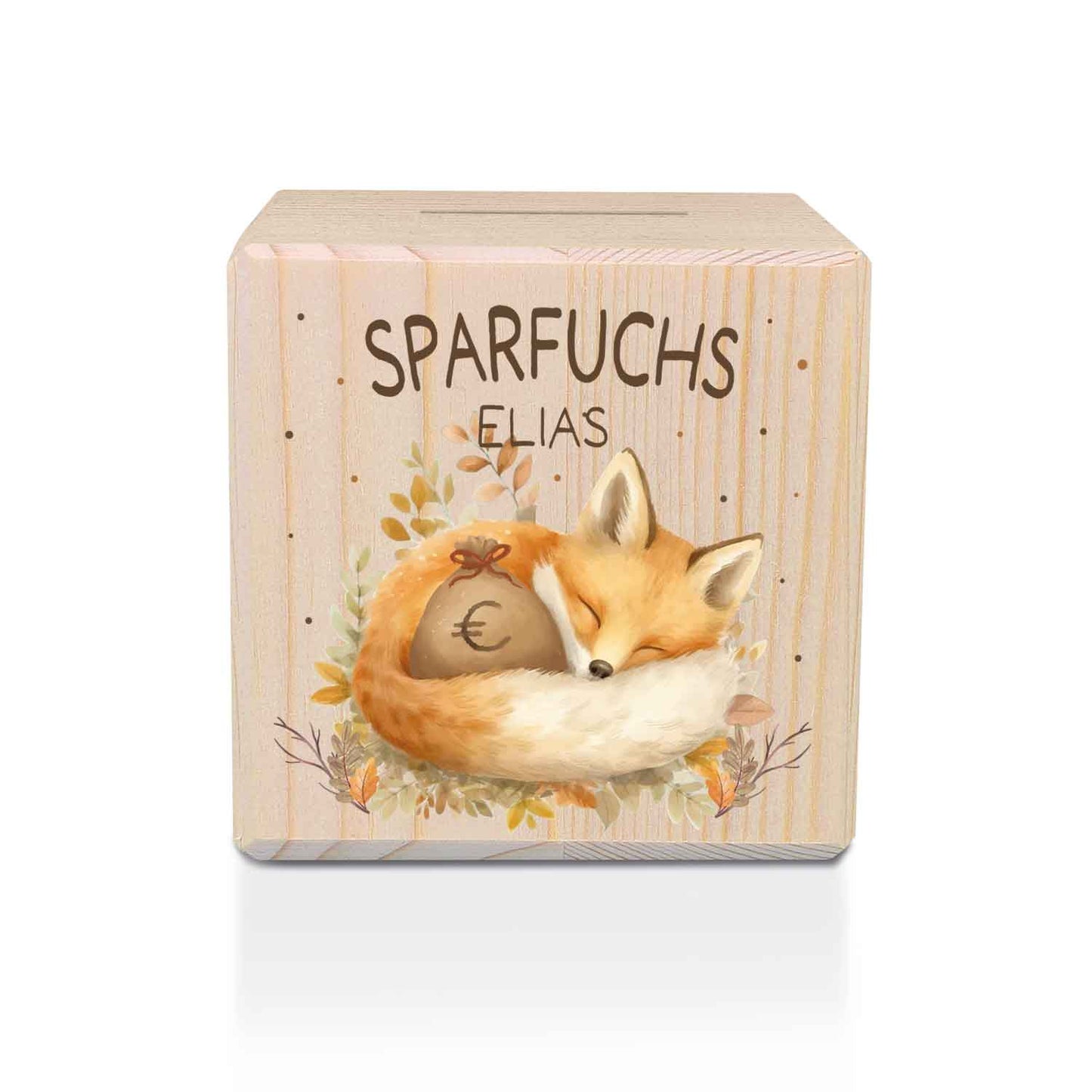 Spardose aus Holz - Sparfuchs