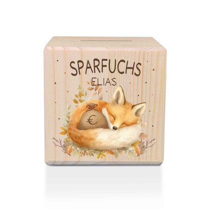 Spardose aus Holz - Sparfuchs