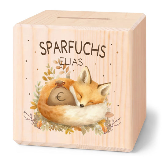 Spardose aus Holz - Sparfuchs