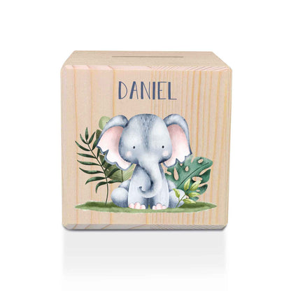 Spardose aus Holz - Safari Tiere