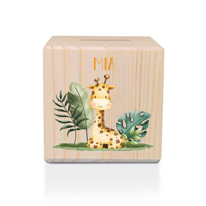 Spardose aus Holz - Safari Tiere