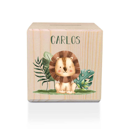 Spardose aus Holz - Safari Tiere