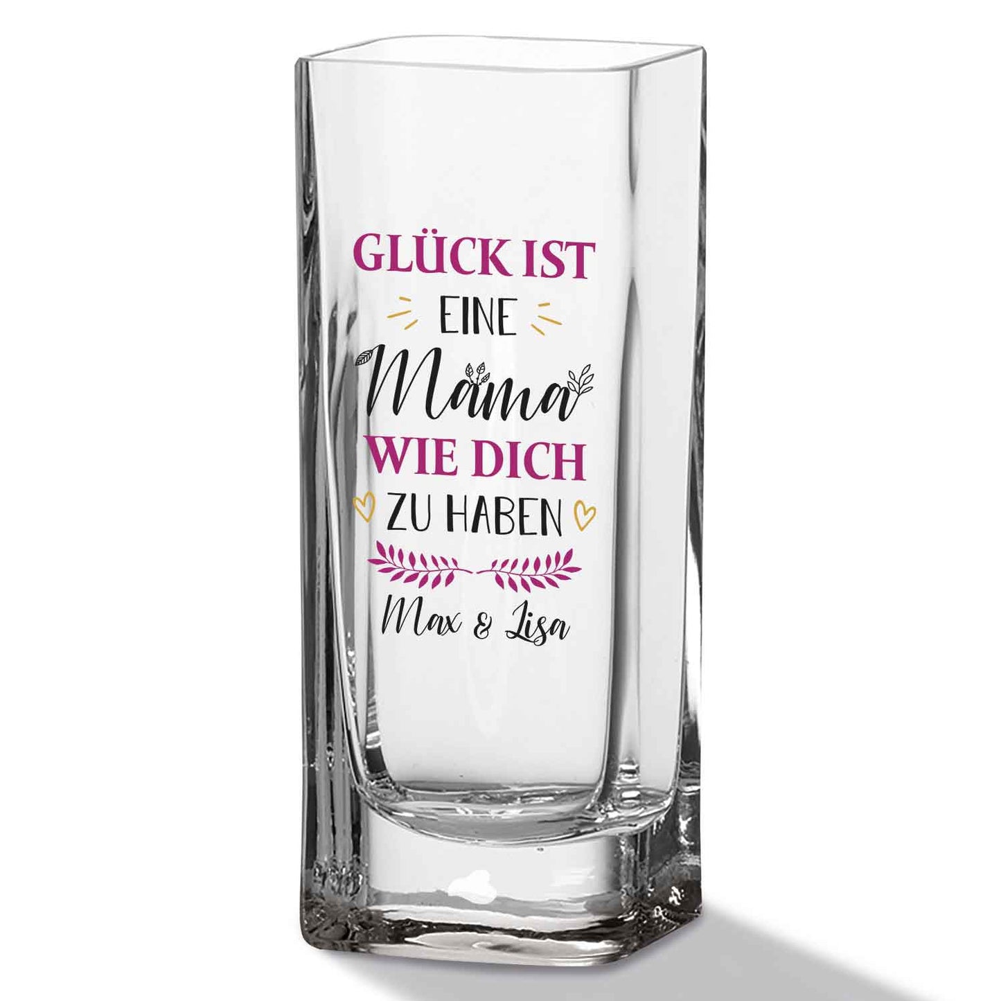 Blumenvase mit UV Druck - Glück ist - Personalisiert mit Namen - Deko Vase als Geschenk