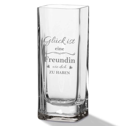 Blumenvase mit Gravur - Glück ist eine Freundin - Deko Vase als Geschenk