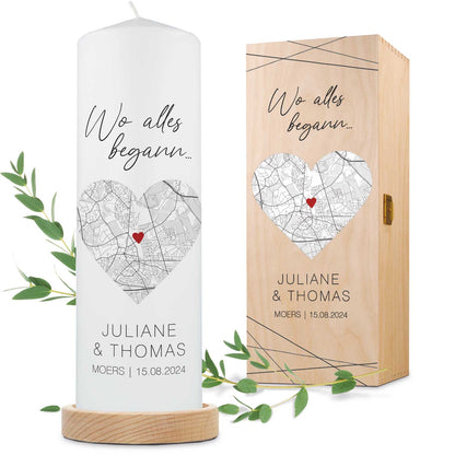 Große Kerze "Wo alles begann" - Personalisiertes Geschenk mit Namen, Datum, Ort & Wunschtext