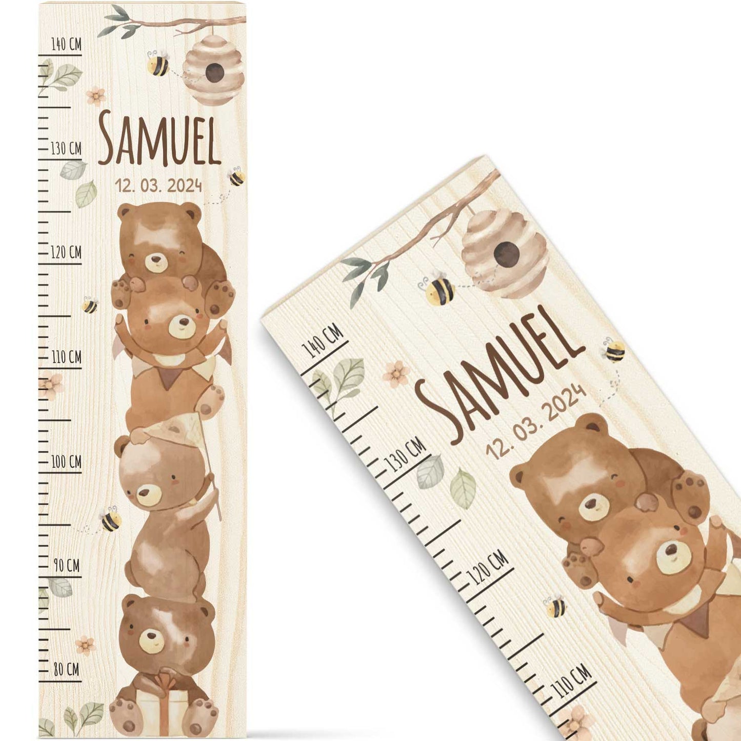 Messlatte mit Namen für Kinder im Bären Design